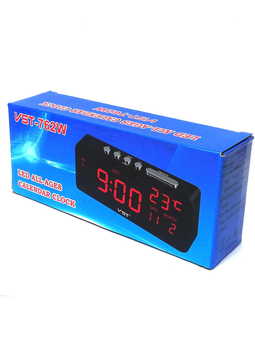 Часы VST-762W C`/дата,USB питание, черный.