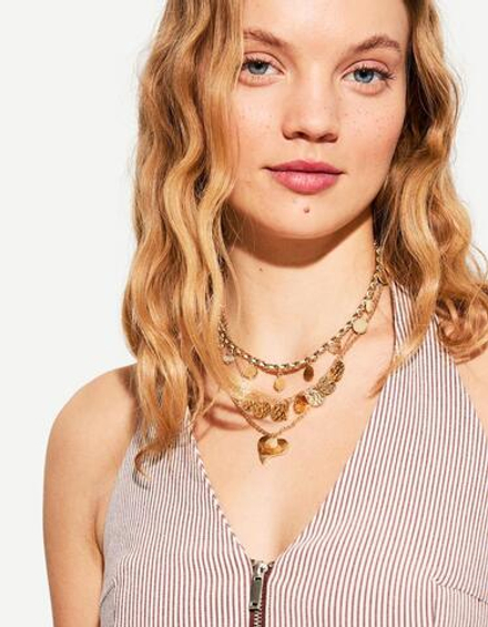 BERSHKA Набор из 3 ожерелий в стиле бохо, золотой