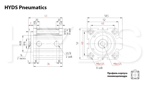 SDA 40x10 Пневмоцилиндр