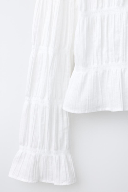 ZARA РУБАШКА С ЭЛАСТИЧНЫМИ КРОМКАМИ, БЕЛЫЙ