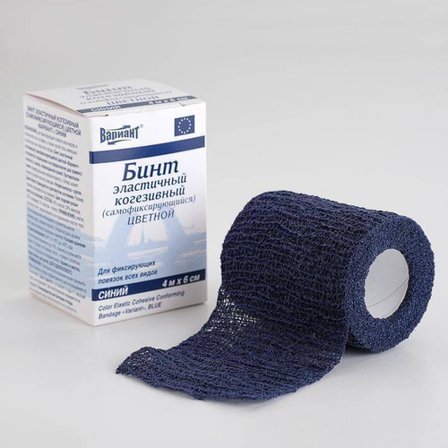 Бинт эластичный когезивный самофиксирующийся 4 м × 6 см синий