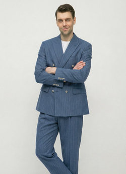 Мужской костюм двубортный (голубой) А74