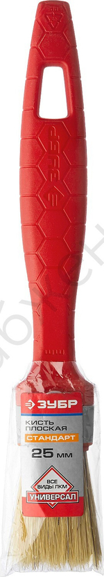 ЗУБР УНИВЕРСАЛ 25 мм, 1″ светлая натуральная щетина, пластмассовая ручка, Плоская кисть, СТАНДАРТ (01015-025)