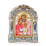 Св. Семейство, икона арочная с рамкой под стеклом, красное дерево,эмаль 266х335