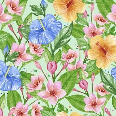 ТРОПИЧЕСКИЕ ЦВЕТЫ НА МЯТНОМ ФОНЕ