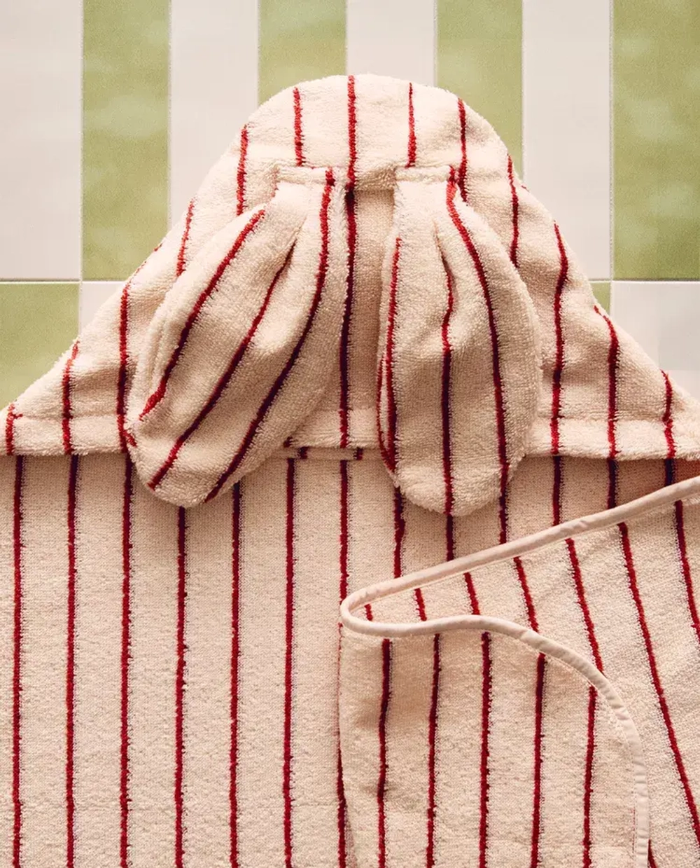 ZARA HOME ДЕТСКОЕ ПОЛОТЕНЦЕ С КАПЮШОНОМ В ПОЛОСКУ, РОЗОВЫЙ