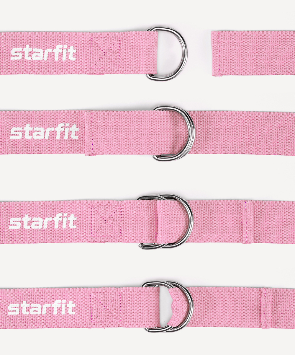 Ремень для йоги YB-100 183 см, хлопок, розовый пастель