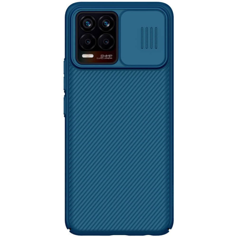 Чехол синего цвета с защитной шторкой камеры от Nillkin CamShield Case на OPPO Realme 8 и 8 Pro
