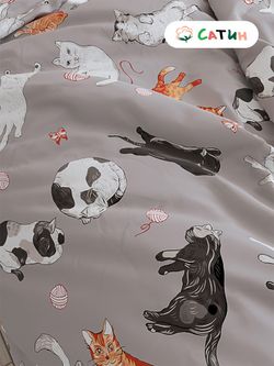 Постельное белье Milky Garden "Kitties" евро  Наволочка 50х70 см 2 шт  Простынь на резинке 180х200 см  Пододеяльник 200х215 см