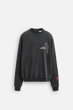 ZARA ТОЛСТОВКА С КРУГЛЫМ ВЫРЕЗОМ С ПРИНТОМ POST MALONE™, ТЕМНЫЙ АНТРАЦИТ