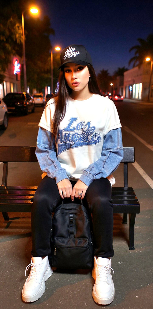 Толстовка Los Angeles цвет белый с джинсовыми вставками