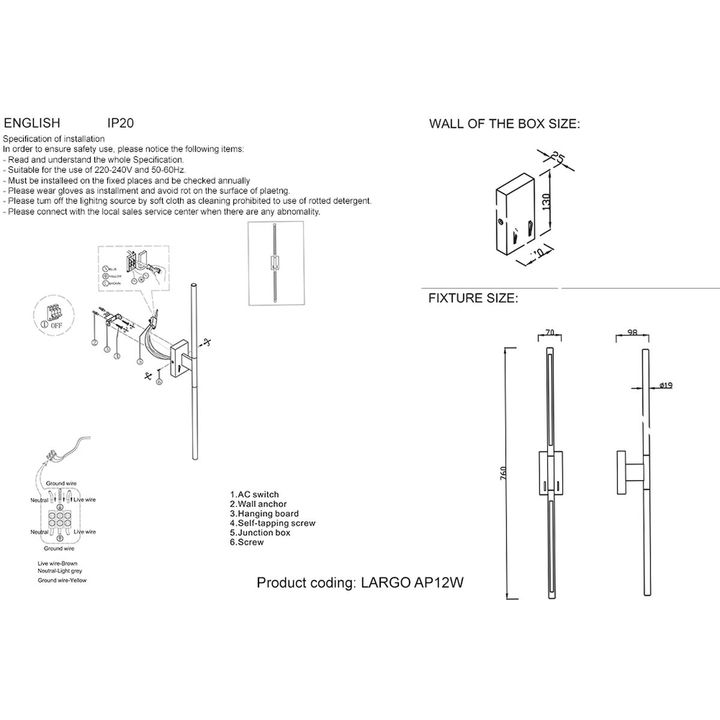Подсветка для зеркал Crystal Lux Largo AP12W Black