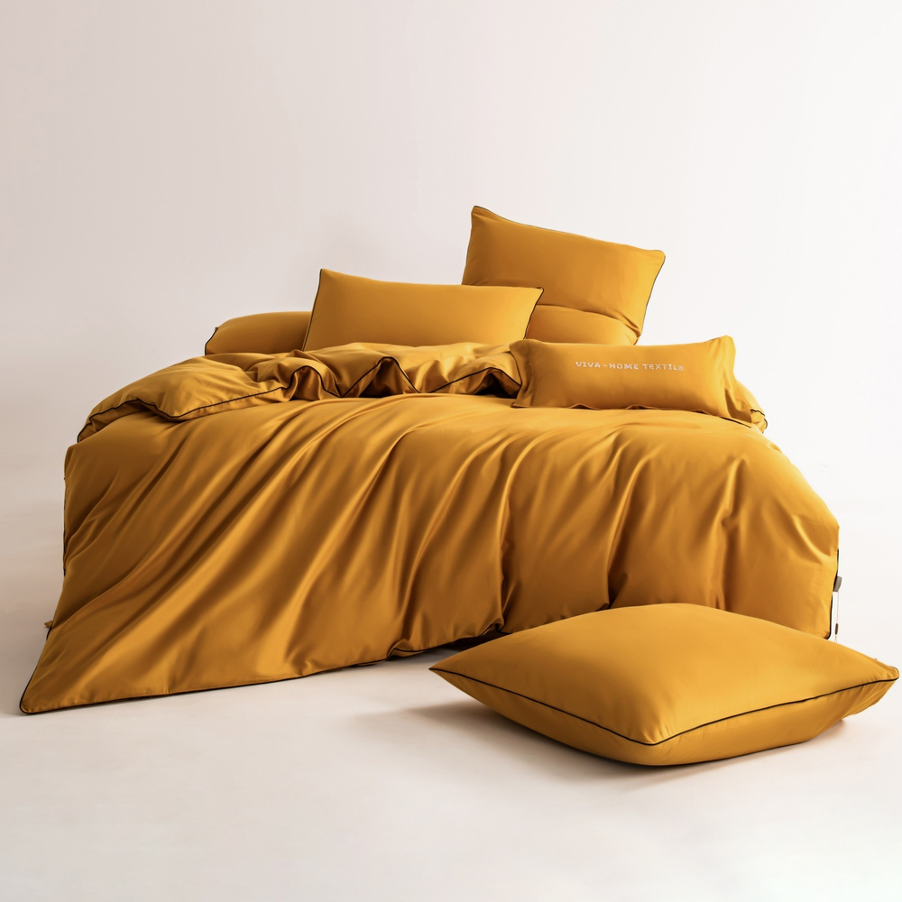 КПБ Однотонный Сатин Элитный на резинке OCER013, 2 спальный, 4 наволочки, простынь 140*200*30