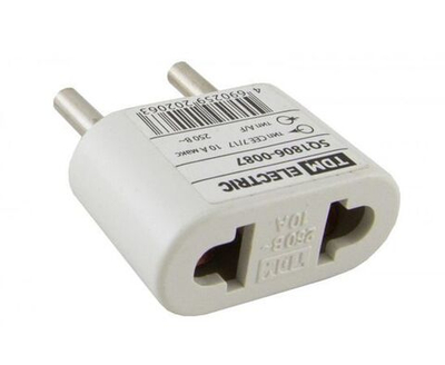 Переходник вилка (тип CEE 7/17 - тип А/F, плоский, 10А, 250В, белый)
