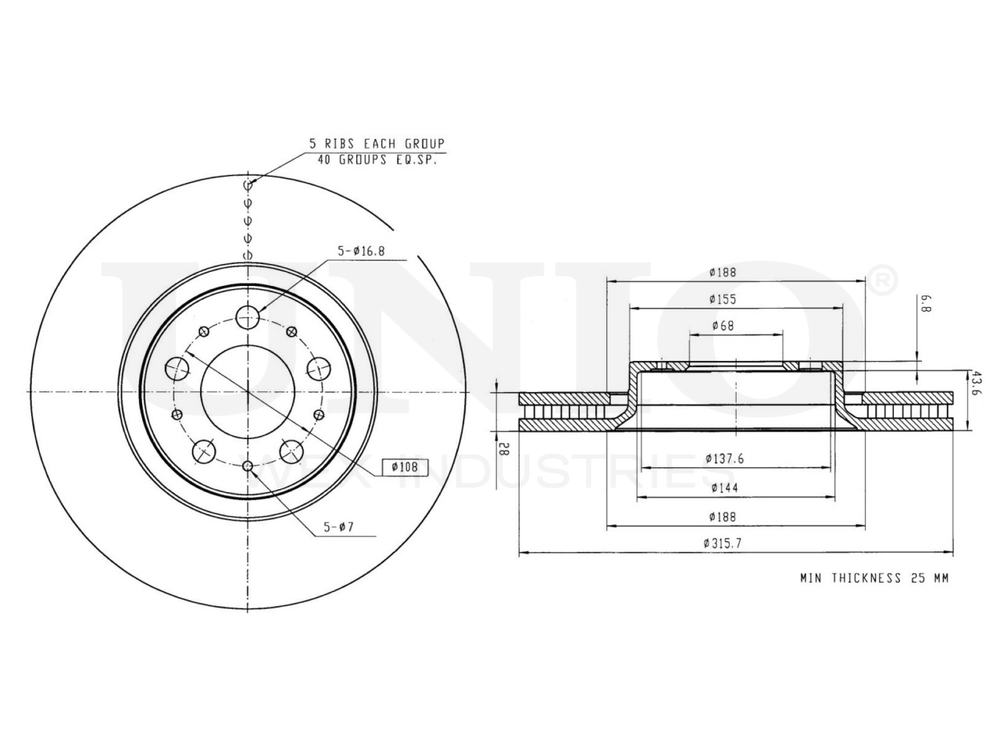 Диск тормозной передний UNIO BRD-20443