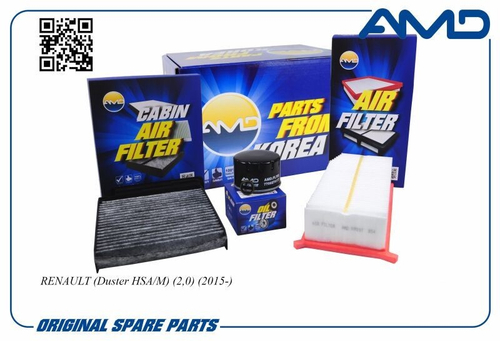 Комплект фильтров Renault Duster 2.0 с 2015 г. (воздуш. + масл.+ угол. салон.) (AMD)