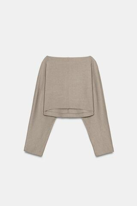 ZARA УКОРОЧЕННЫЙ ТОП С ДЛИННЫМИ РУКАВАМИ, БЕЖЕВЫЙ