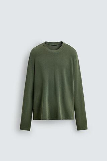 ZARA ДЖЕМПЕР ИЗ ВЫСТИРАННОГО ХЛОПКА, ЛИНЯЛЫЙ ЗЕЛЕНЫЙ