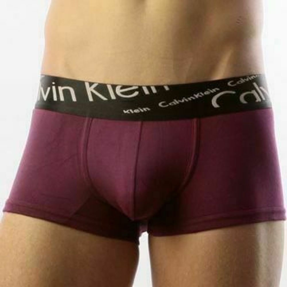 Мужские трусы боксеры фиолетовые с черной косой резинкой Calvin Klein Black Waistband Italics Boxer Violet CK05116