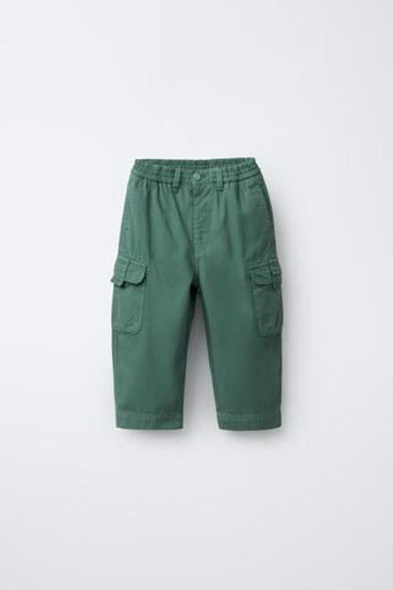 ZARA ХОЛЩОВЫЕ БРЮКИ КАРГО, ЗЕЛЕНОВАТО-СИНИЙ