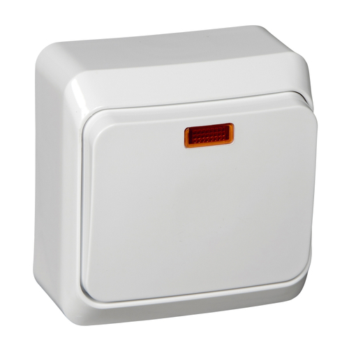 Schneider Electric ЭТЮД Белый Выключатель 1-клавишный открытая установка с индикатором подсветка внутри BA10-005B