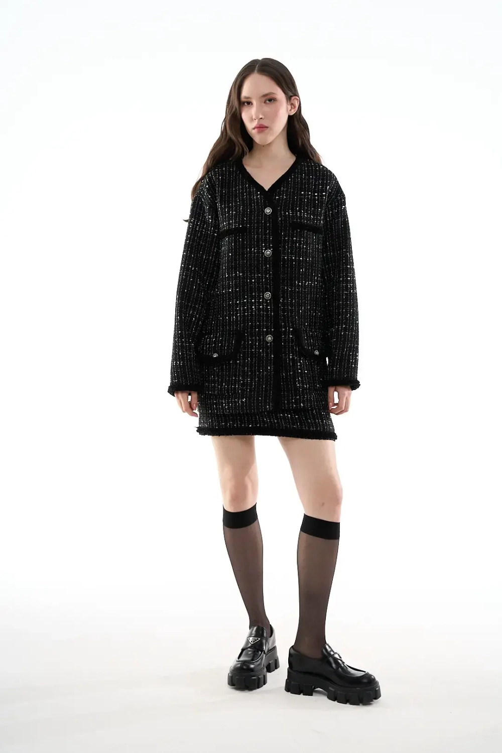 Жакет-тулуп черный с вкраплениями