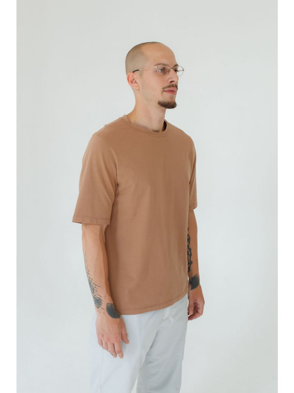 Футболка унисекс бежевая повседневная базовая оверсайз