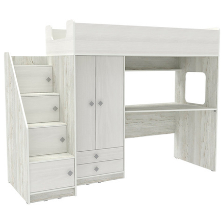 Кровать-чердак КарИВи Л-А606.3 75x175 Винтерберг Белое Дерево