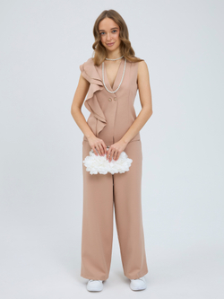 Костюм нарядный двойка брючный с жилеткой бежевый