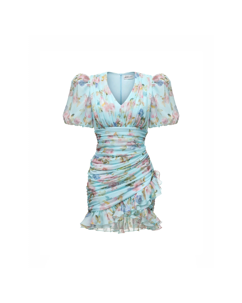 Жозефин мини (Josephine mini), платье мини из голубого шифона с цветочным принтом