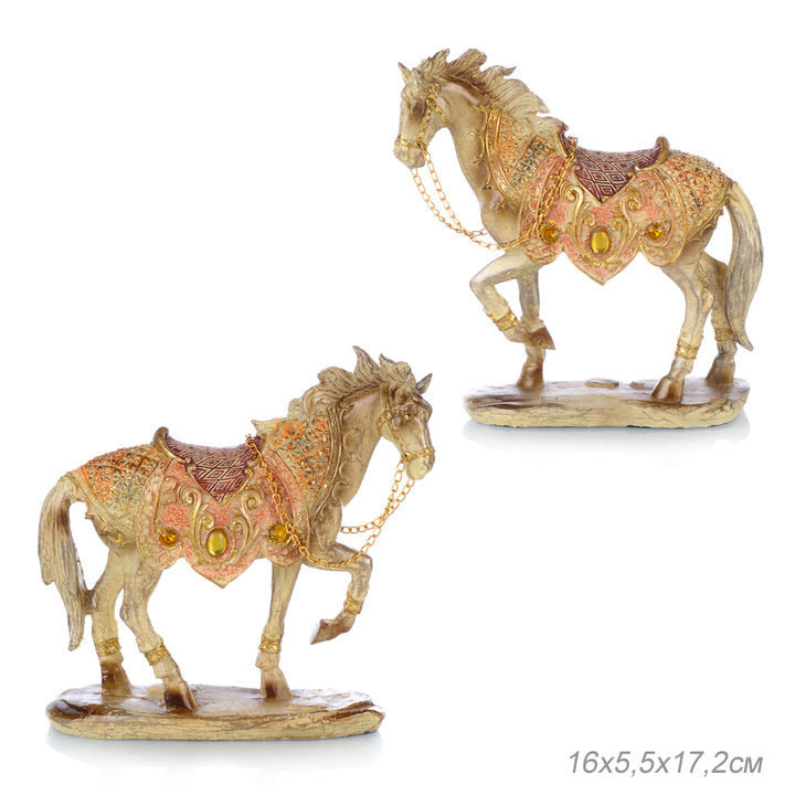 Статуэтка Лошадь с блестками кристалл круг золотистый поводья цепь золотистая цвет бежевый 18 см