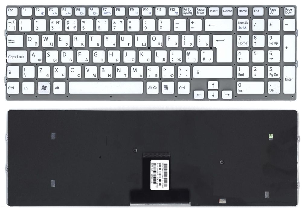 Клавиатура для ноутбука Sony Vaio VPC-EB Series (Г-образный Enter. Белая, без рамки)