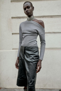 ZARA ТОП АСИММЕТРИЧНОГО КРОЯ ИЗ МЯГКОЙ ТКАНИ, СЕРЫЙ МЕЛАНЖ