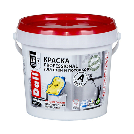 Краска для стен и потолков Dali Professional, акриловая, глубокоматовая, база A, супербелая, 0,9 л