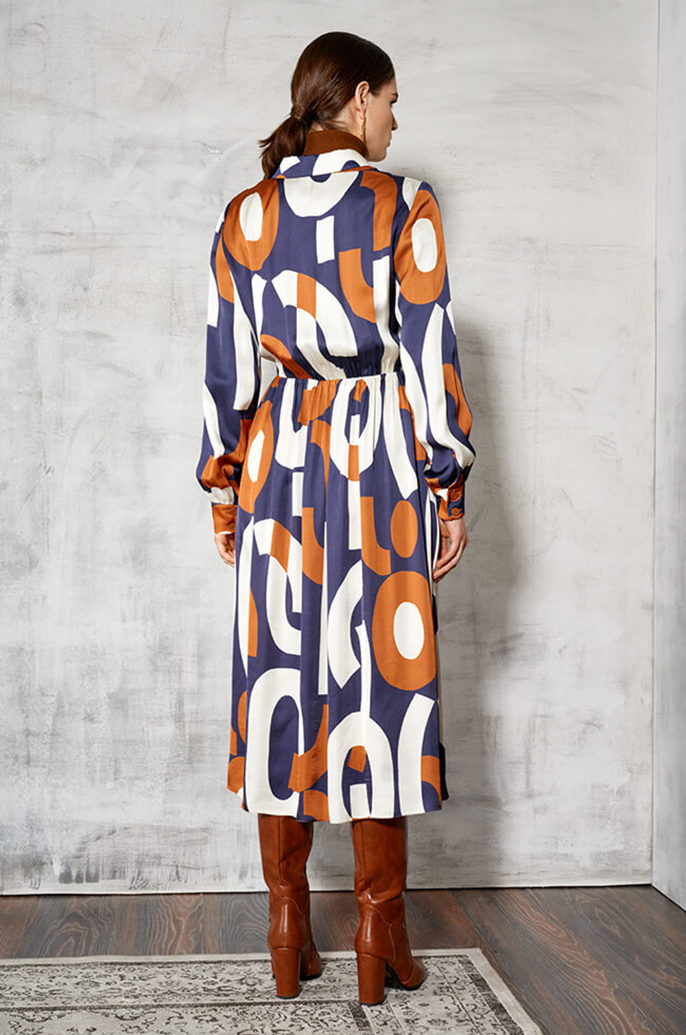 51328 Платье женское (сине-рыжий принт)