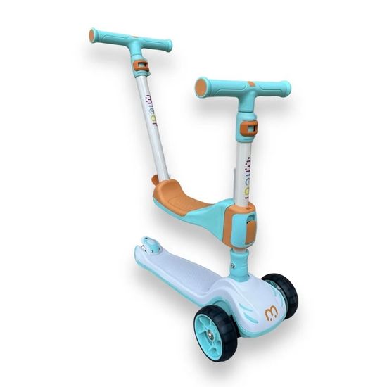 Самокат-беговел 3 в 1 Scooter Micar Transformer складной со светящимися колесами, сиденьем и родительской ручкой ментоловый