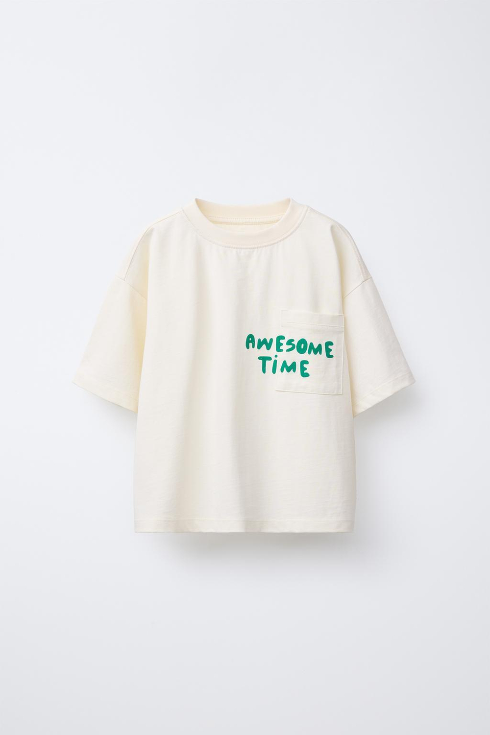 ZARA ФУТБОЛКА С КАРМАНОМ С НАДПИСЬЮ, ЭКРЮ