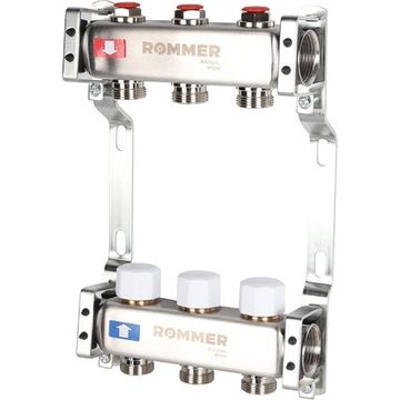 Коллектор Rommer 1"x3/4" на 3 контура с запорными клапанами (нерж. сталь) RMS-3200-000003