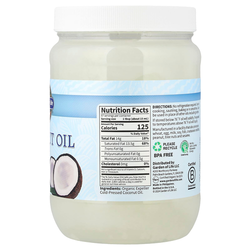 Garden of Life, Неочищенное кокосовое масло холодного отжима, 858 мл (29 жидких унций)