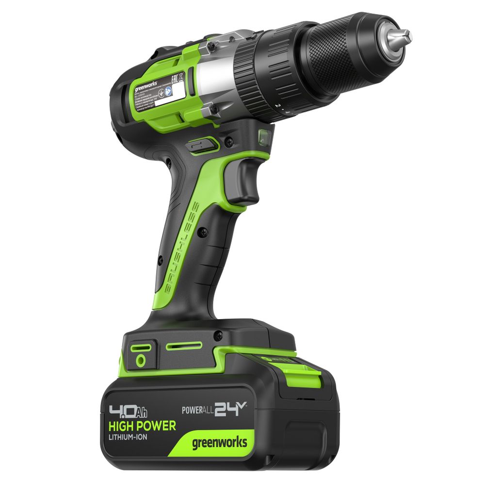 Дрель-шуруповерт ударная акк. Greenworks GD24DD60, 24V, б/щет, 30/60Нм,1х4Ач,ЗУ,кор (3704107CUB)