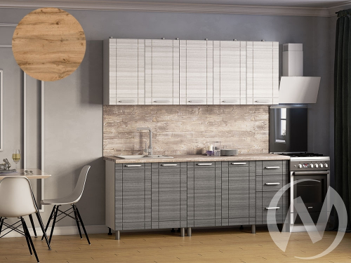 Кухня Салли 2.0м (корпус белый/сандал белый; сандал серый) 26мм дуб вотан