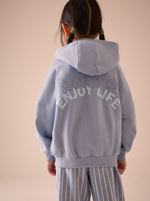 Толстовка с капюшоном на молнии для девочки Next E82-489, Светло-синий