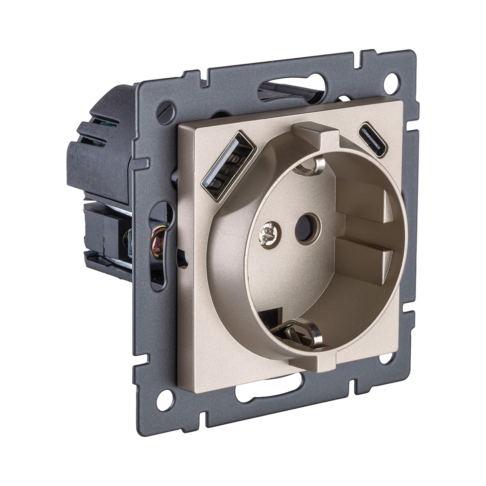 Розетка штепсельная SCHUKO 16A/250 В с USB A+C 20W, золотой Kollinger REA-004GD для Aspekt, Eleganz, Reflex