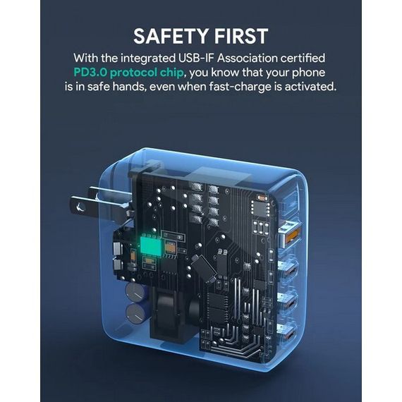 Сетевое зарядное устройство Aukey Omnia GaN 4-портовое PD 100 Вт (PA-B7S) черный