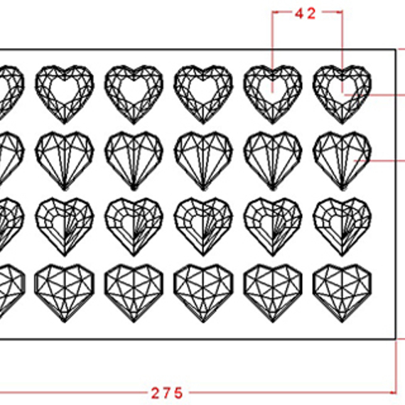 813-у | Форма для шоколадных конфет "Сердца и грани" (275*175 мм)