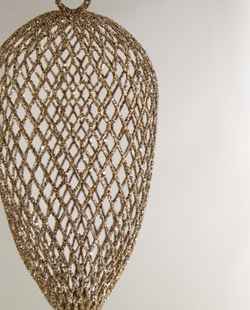 ZARA HOME СЕТЧАТЫЙ ЕЛОЧНЫЙ ШАР ВЫТЯНУТОЙ ФОРМЫ, СЕРЕБРЯНЫЙ