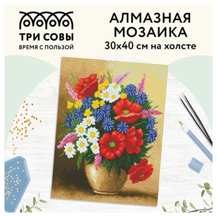 Мозаика алмазная по номерам Три совы Букет с маками, 30*40см