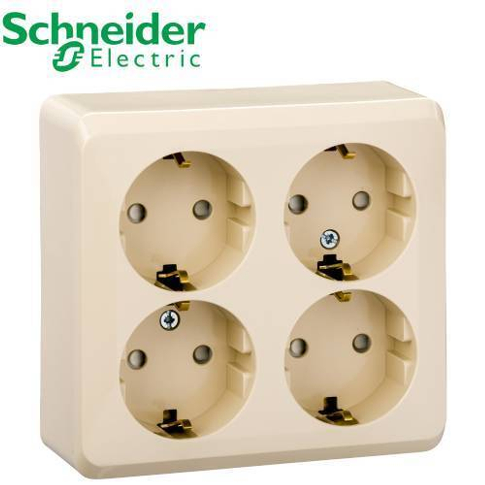 PA16-208K Розетка 4-ая с/з (крем) /Этюд Schneider