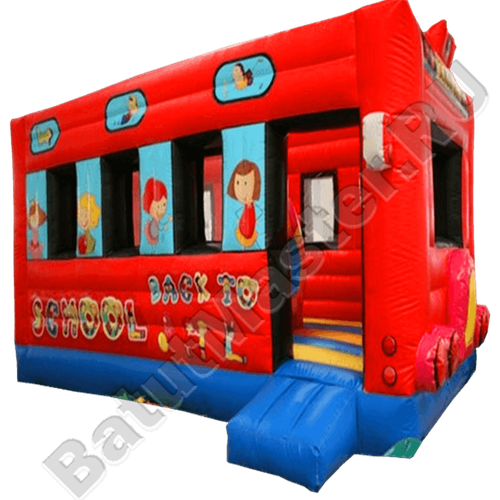 Коммерческий надувной батут "Школьный автобус" с крышей