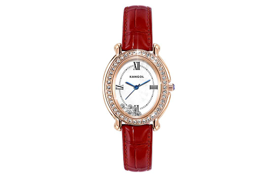 KANGOL Quartz Movement Genuine Leather Strap Watch Women"s Watch White Dial
